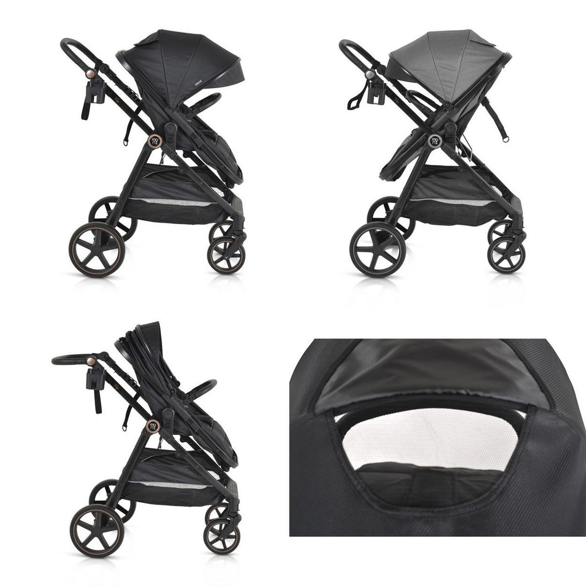 KINDERWAGEN 2 in 1 Tokyo schwarz umbaubar Wickeltasche Stoßdämpfer klappbar - Schwarz, Metall (78/58/109cm) - Moni