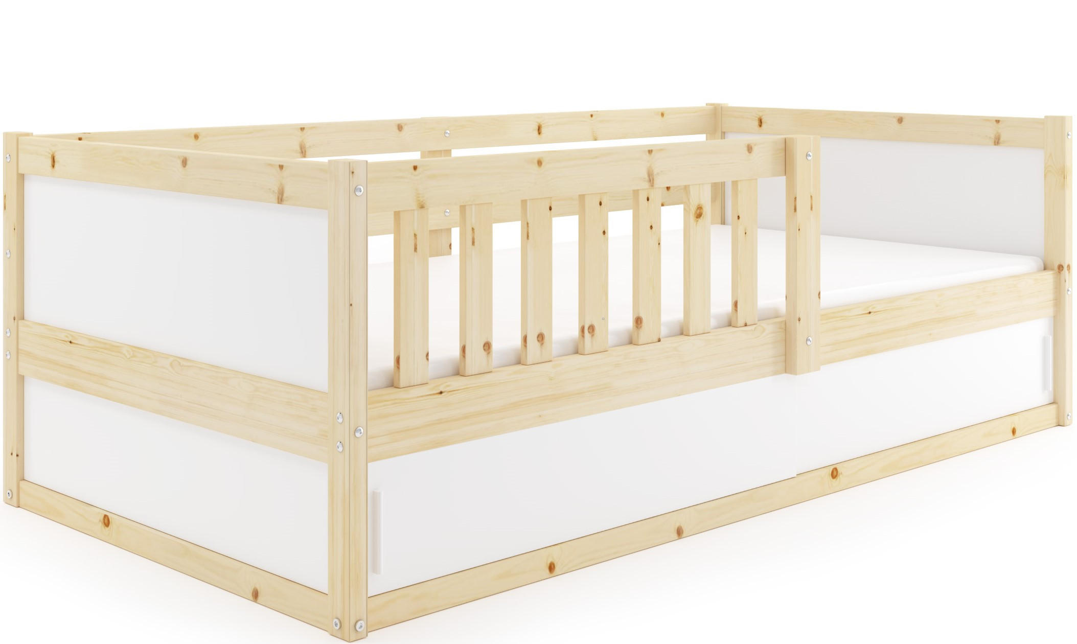 BODENBETT 80x160 cm in Pine ,Montessori Kinderbett mit Stauraum & Rausfallschutz Smart 2 - Naturfarben, Holz (80/160cm) - Interbeds