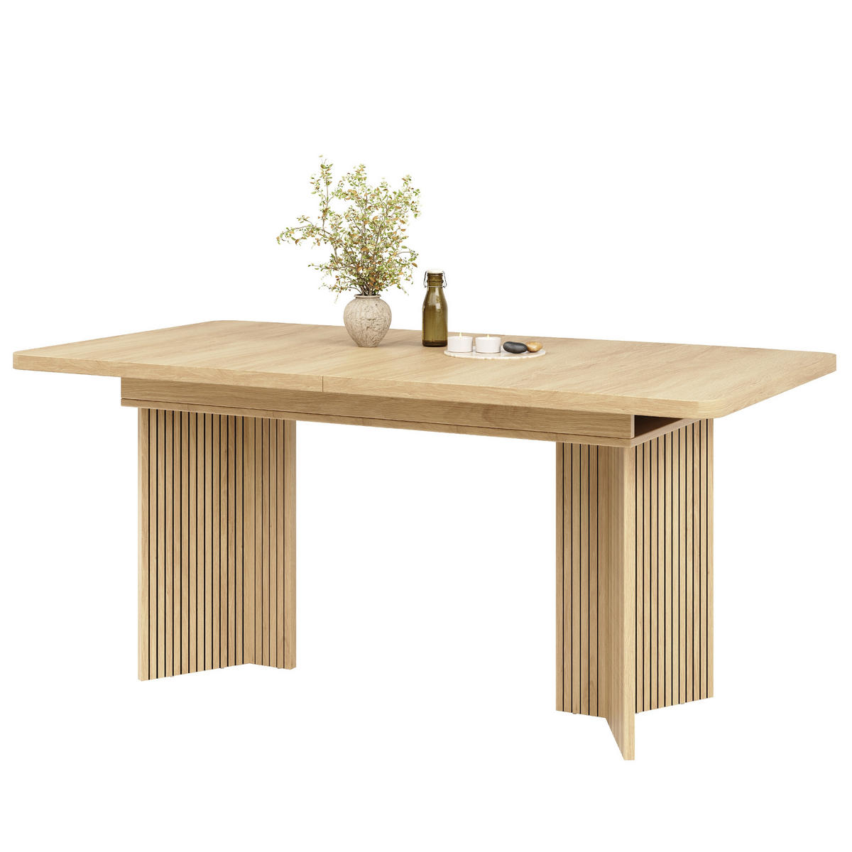 ESSTISCH ausziehbarer Naturholz + Walnuss mit Stauraum und integrierten Fächern 130-160/80/75.5 cm - Naturfarben, Holz/Holzwerkstoff (120/80/76.1cm) - Oxeza