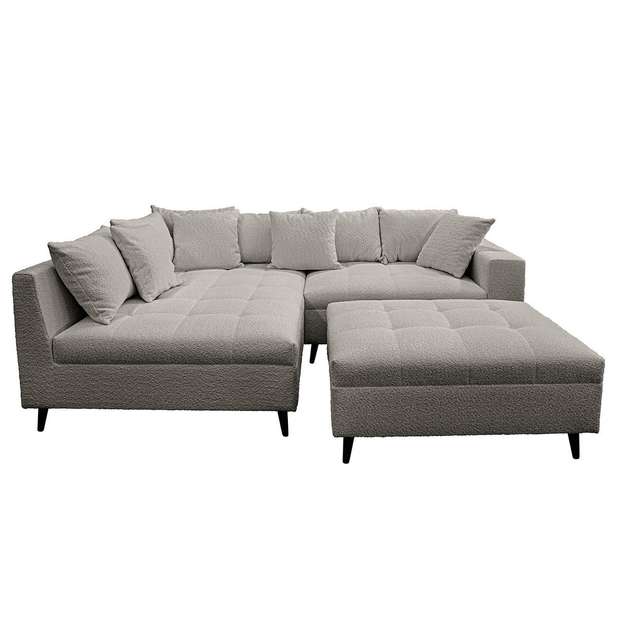 ECKSOFA mit Ottomane und Hocker - Dunkelgrau/Schwarz, Birkenholz/Textil (247/174cm) - home24