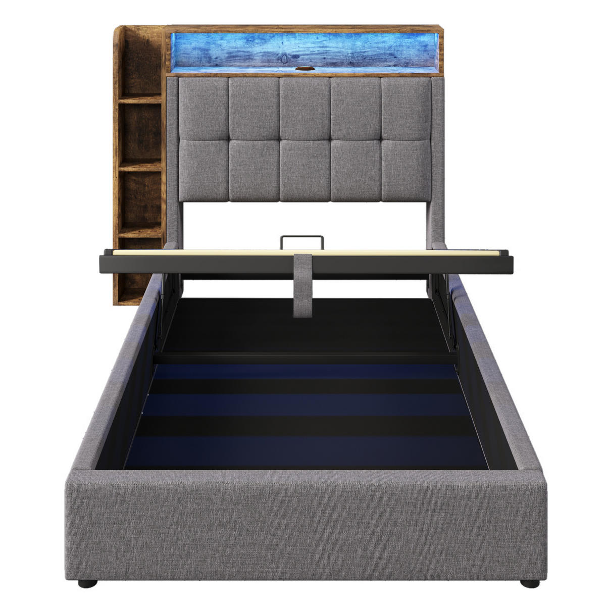 POLSTERBETT 90/200 cm Grau mit LED-Beleuchtung und USB- und Type-C-Anschlüssen - Grau, Textil (90/200cm) - OKWISH