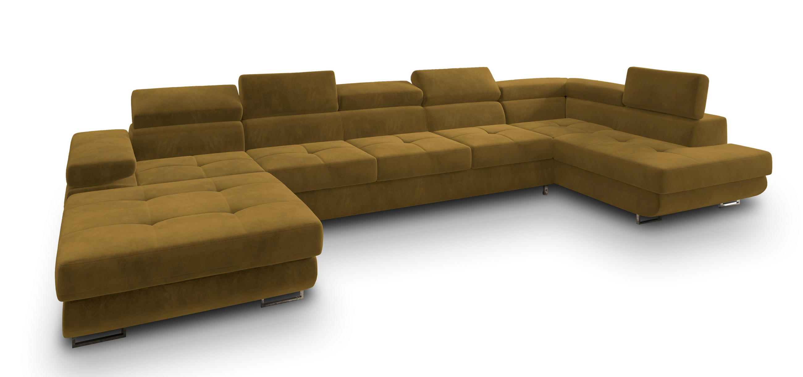 WOHNLANDSCHAFT TORIVA R-S Gelb Velours-Stoff mit Schlaffunktion - Gelb, Holz (418/90/202cm) - MASSENO