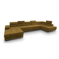WOHNLANDSCHAFT TORIVA R-S Gelb Velours-Stoff mit Schlaffunktion - Gelb, Holz (418/90/202cm) - MASSENO