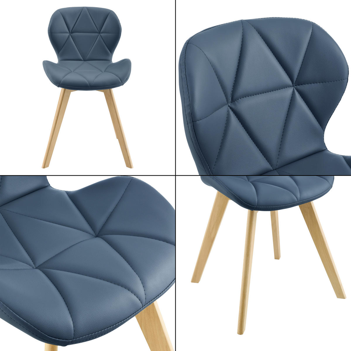 ESSZIMMERSTUHL-SET 4 TLG. Älmhult - Blau, Leder (47/78/52cm) - [en.casa]
