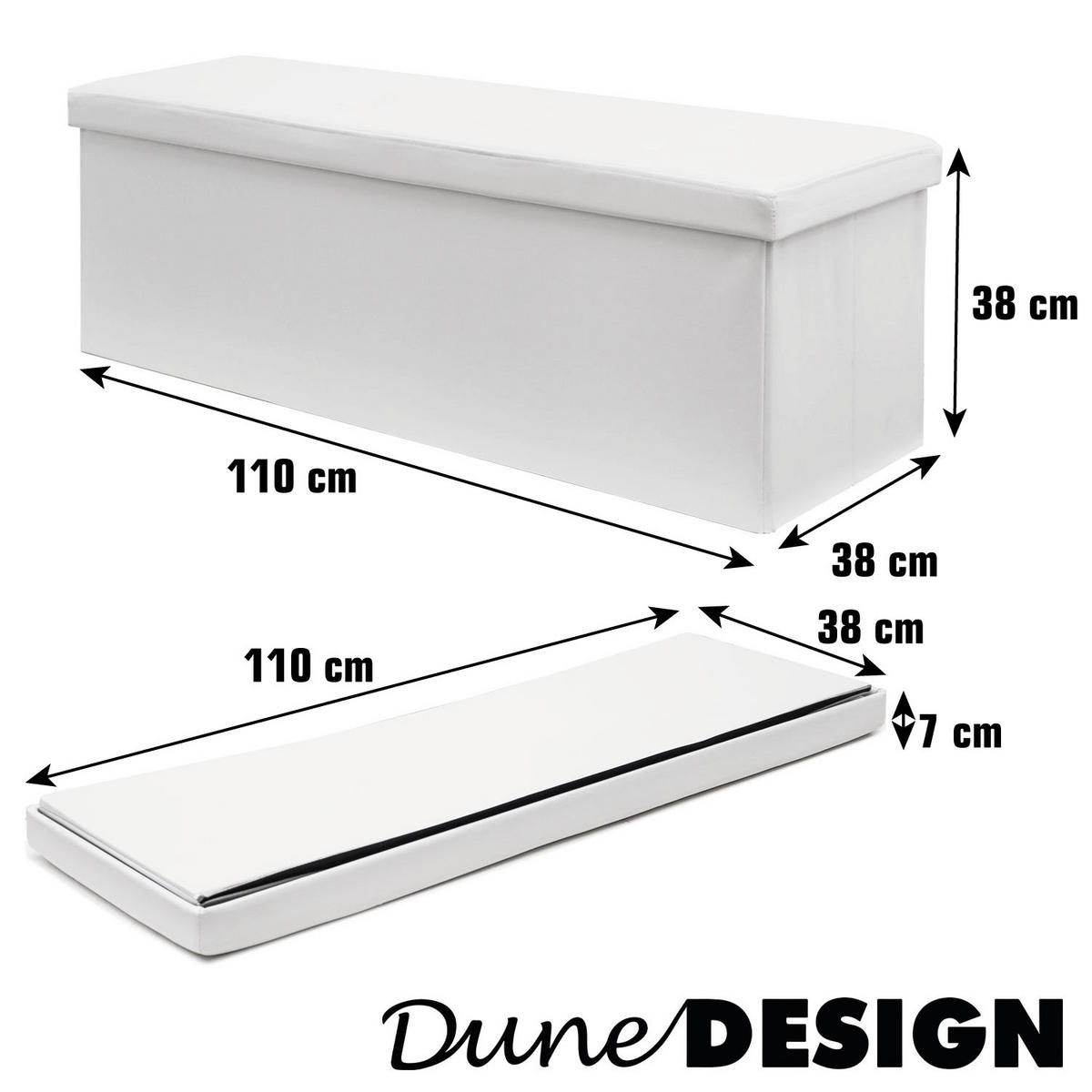SITZBANK mit Stauraum, 110 cm, 120 Liter, Weiß - Weiß, Kunststoff (38/38/110cm) - Dunedesign
