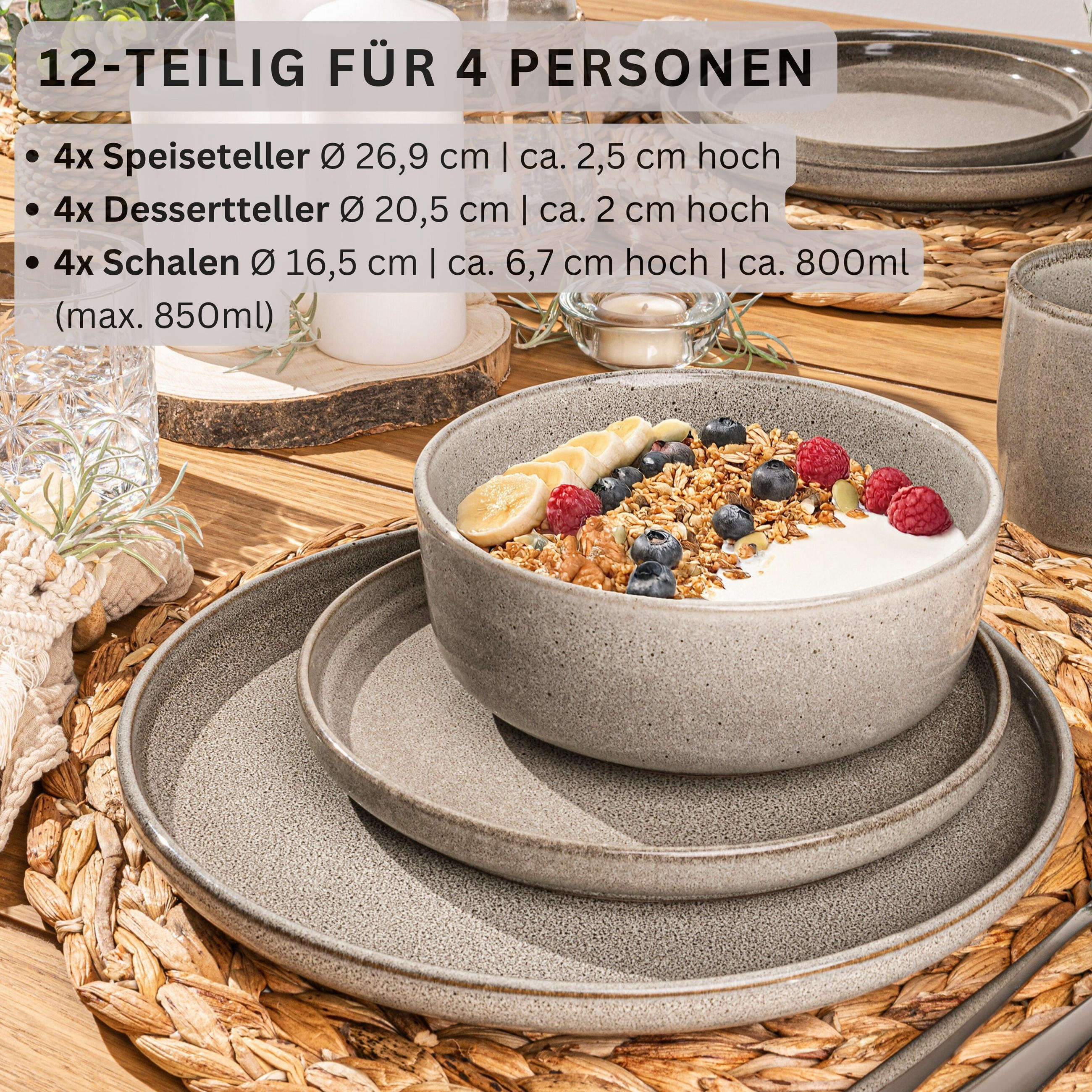 TAFELSERVICE KAIRO CLAY - 12 teilig aus Steingut - Grau, Keramik (40/40/40cm) - Sänger