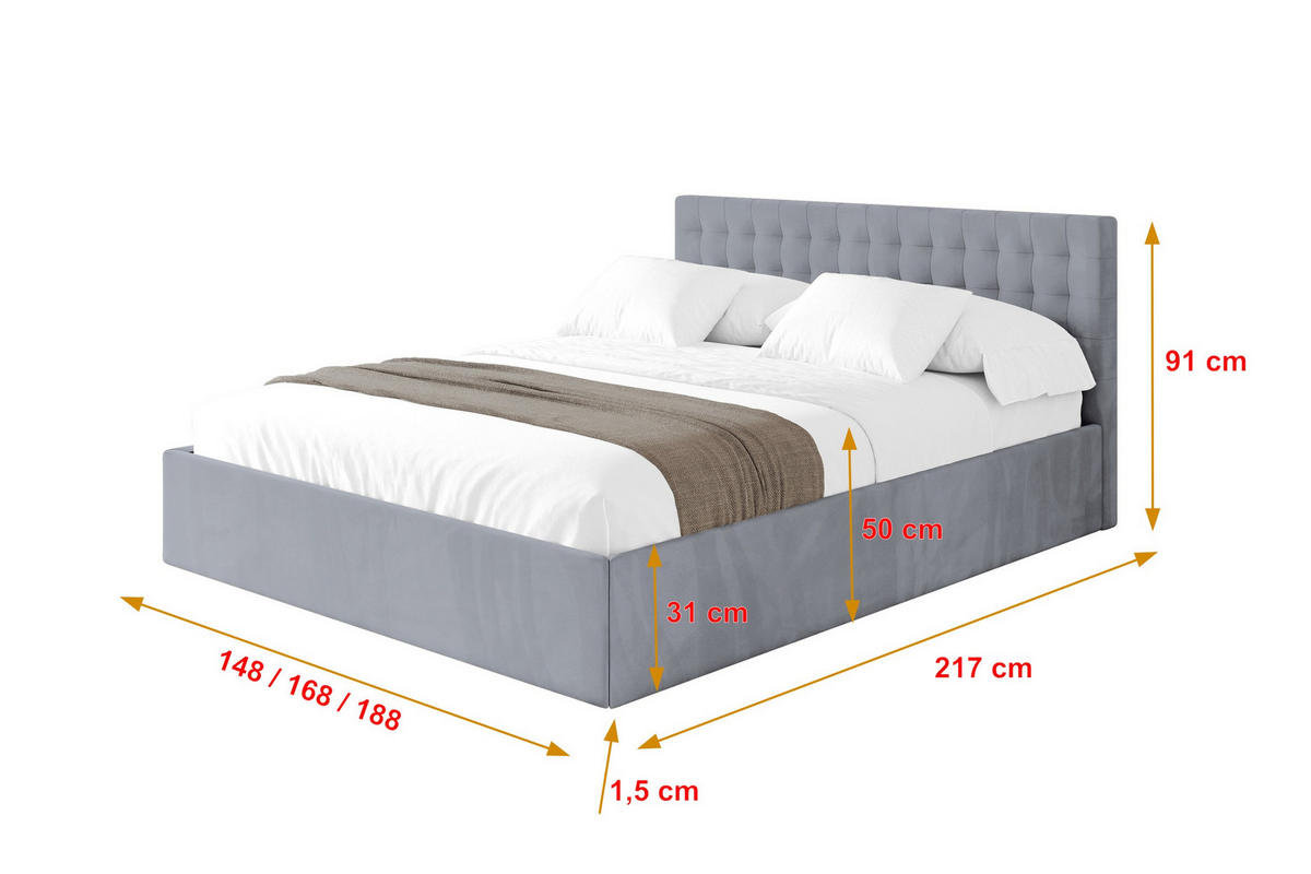 POLSTERBETT mit Bettkasten und Lattenrost, Boxbett ohne Matratze - PARI 180x200 Grau - Grau, Holzwerkstoff/Textil (180/200cm) - ALTDECOR