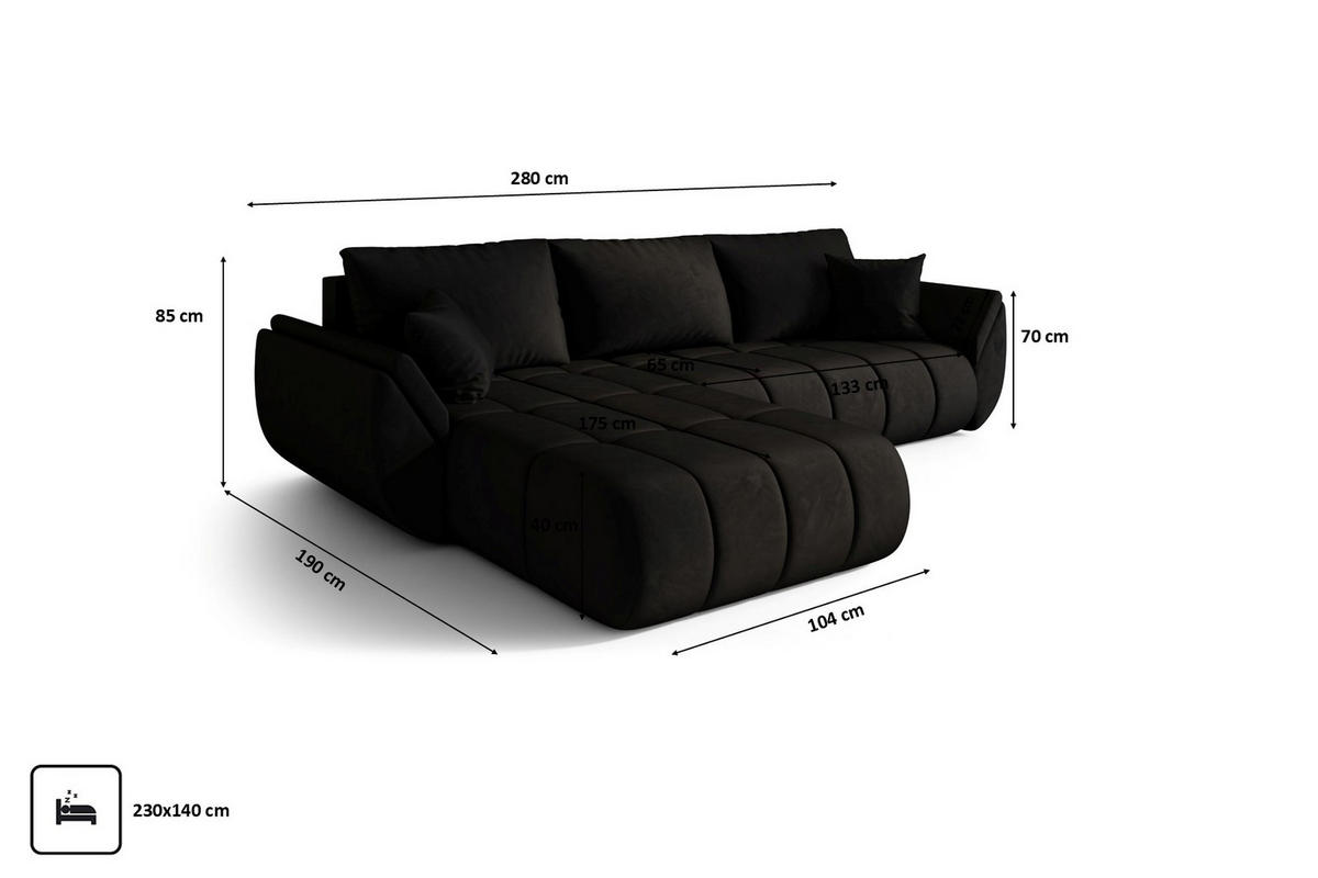 ECKSOFA TOKYO PREMIUM mit Schlaffunktion, Stoff MONOLITH, Anthrazit, Links - Anthrazit, Holz (280/190cm) - Kaiser Möbel