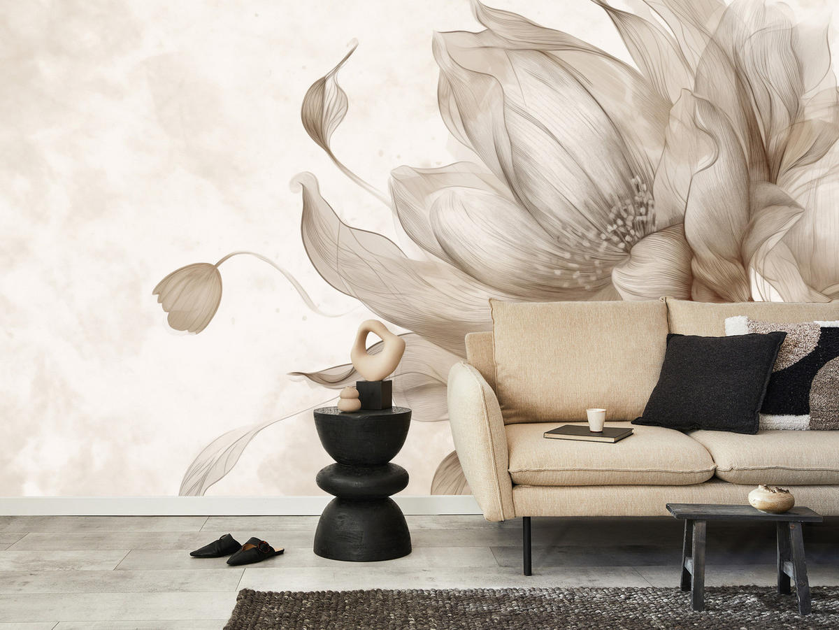 FOTOTAPETE für Wohnzimmer Abstrakte Blume 300x210 - Beige/Braun, Papier (300/210cm) - Muralo