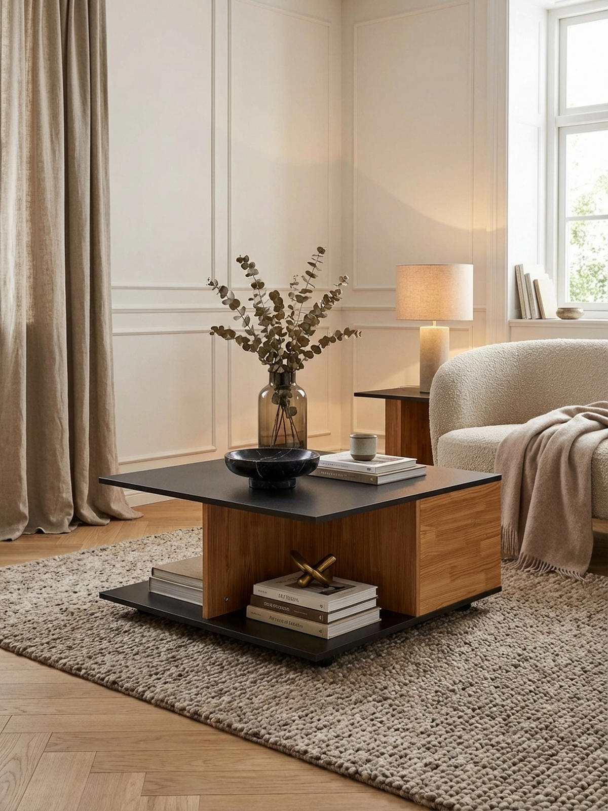 COUCHTISCH mit Rollen, Melaminharzbeschichtung und 2 Schubladen, Anthrazit 70x70x36 cm - Anthrazit/Schwarz, Holz (70/70/36cm) - KADIMA DESIGN