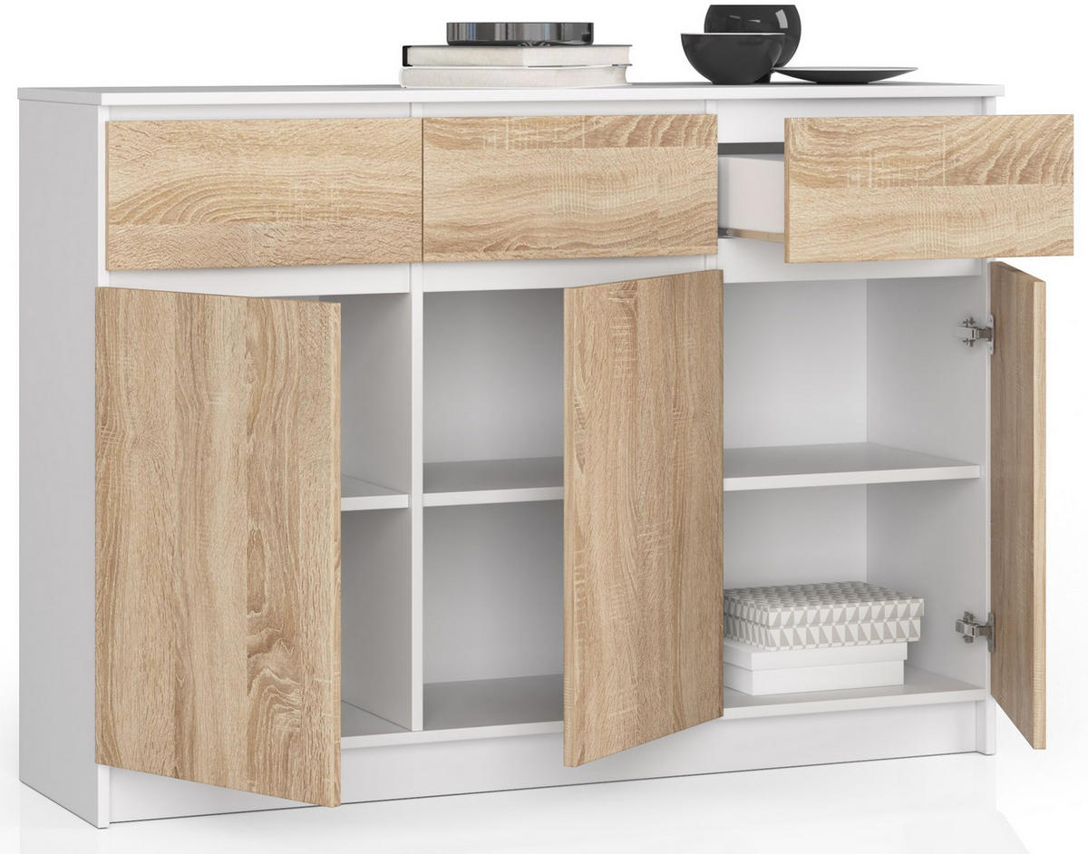 KOMMODE Weiß, Eiche Sonoma 99/138/40 - Weiß, Holzwerkstoff (138/99/40cm) - RAUMHIRSCH FURNITURE