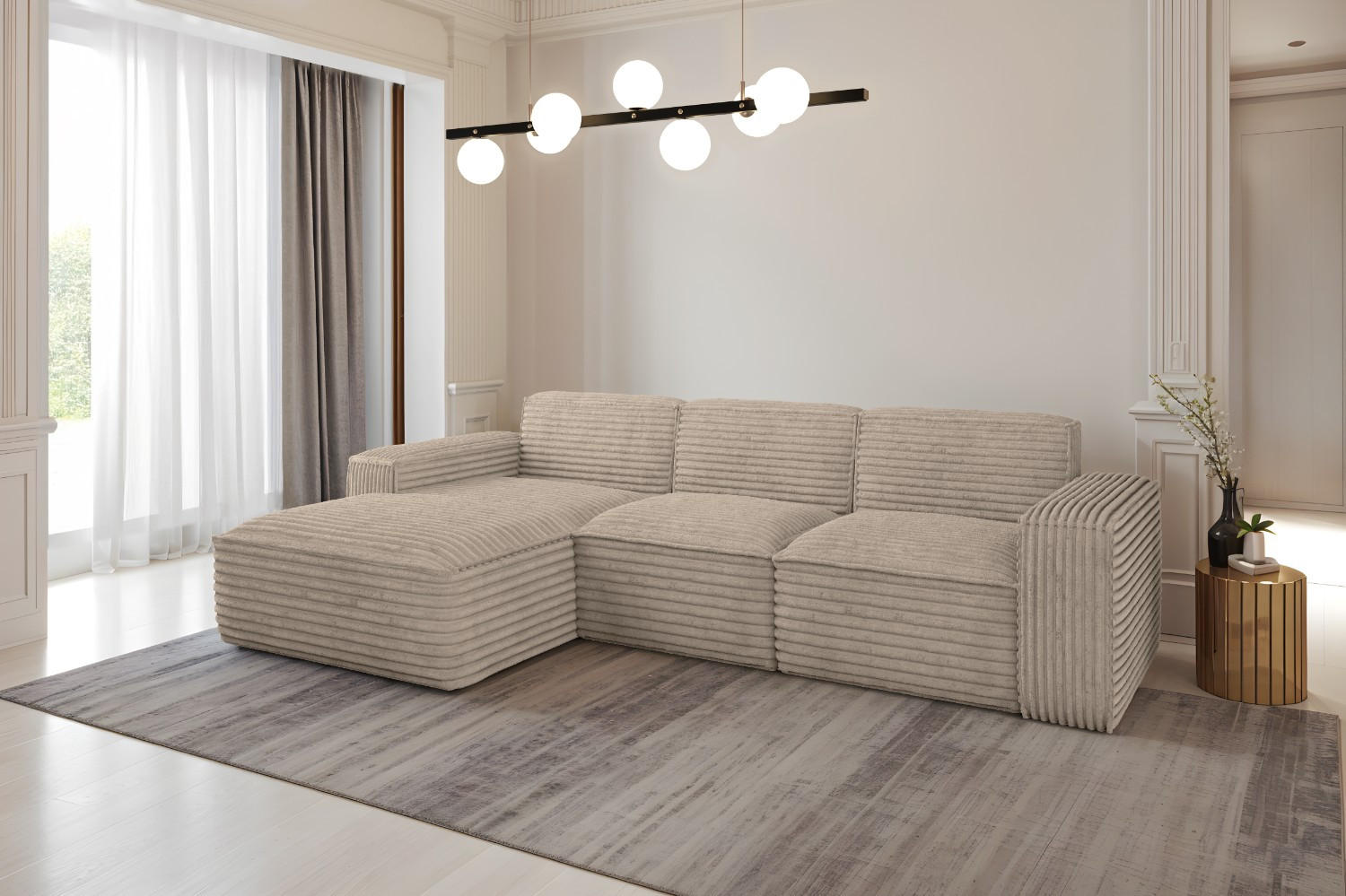 ECKSOFA L-Form Siena Stoff Velo Beige Links - Beige, Holz/Kunststoff (165/266cm) - Kaiser Möbel