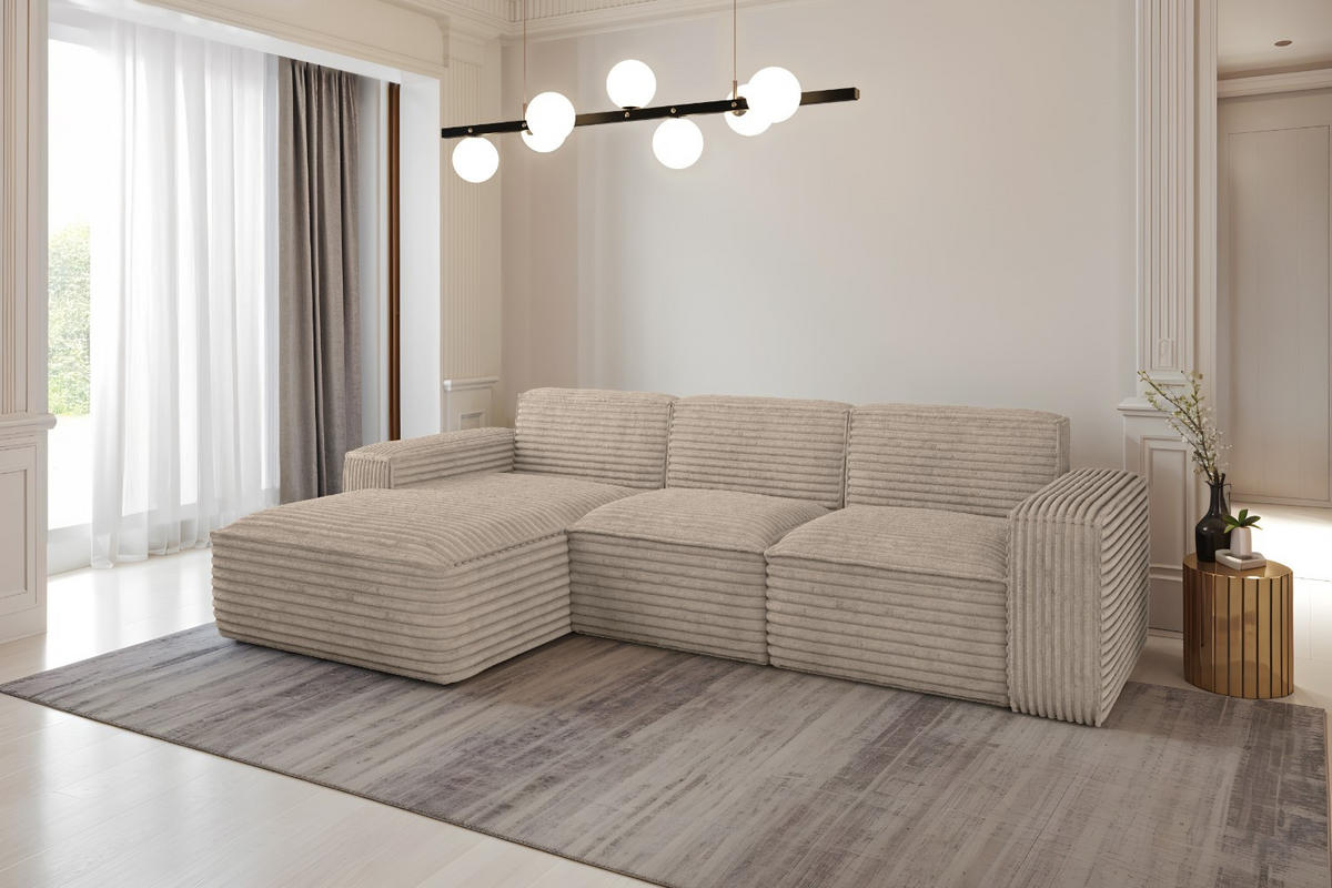 ECKSOFA L-Form Siena Stoff Velo Beige Links - Beige, Holz/Kunststoff (165/266cm) - Kaiser Möbel