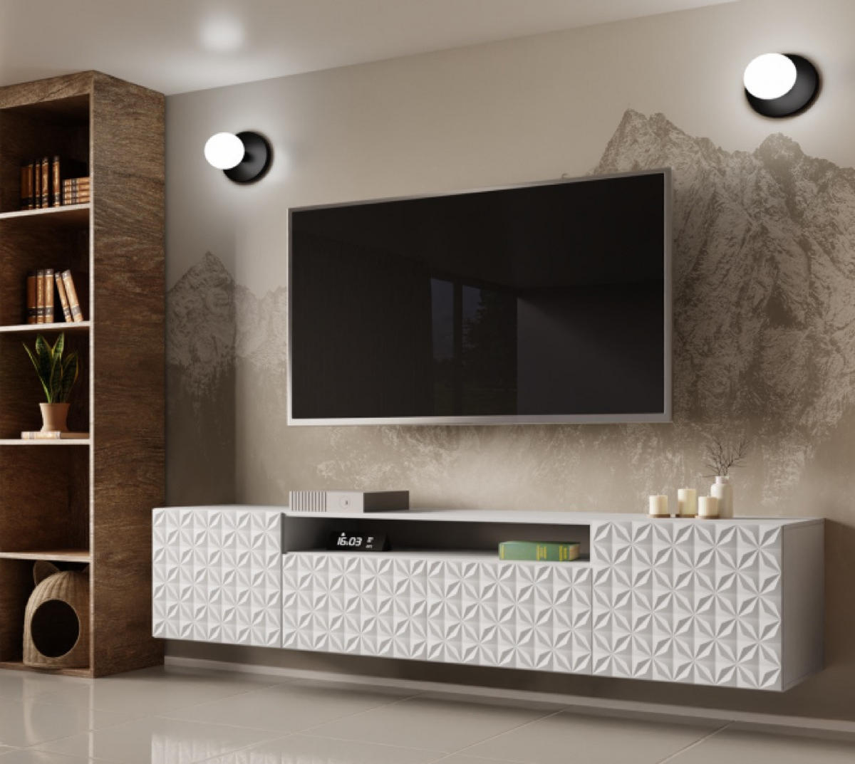 TV-LOWBOARD Weiß ALI Hängend Mit Dekorativen Fronten 200 cm - Weiß, Holzwerkstoff (200/40/41cm) - Sepro Meble