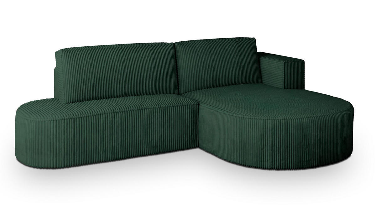 ECKSOFA CORTIO P R-S Grün Kordstoff mit Schlaffunktion - Grün, Holz (265/174cm) - MASSENO