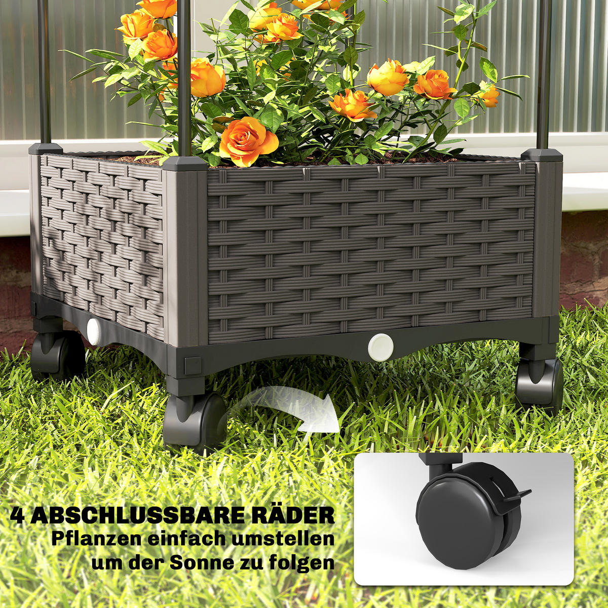 HOCHBEET mit Rankgitter aus Stahl Kunststoff, Schwarz - Schwarz, Kunststoff/Metall (40/185/40cm) - Outsunny