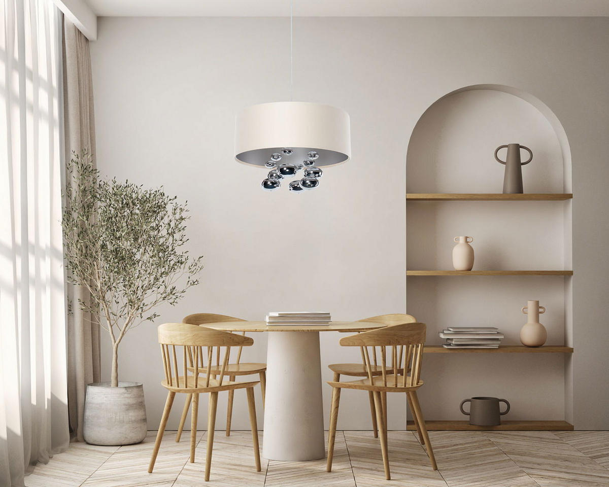 HÄNGELEUCHTE Silber 40/96 cm - Beige/Silberfarben, Kunststoff (40/1/96cm) - ONZENO