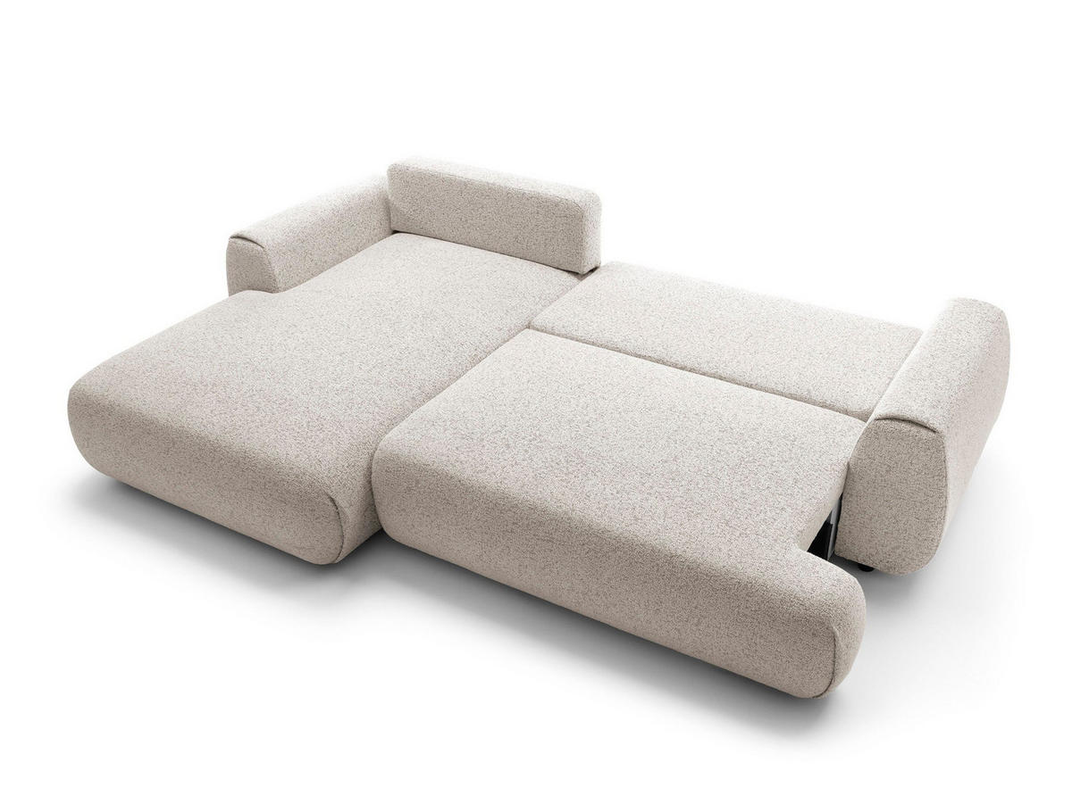 ECKSOFA ZEST Grau Geflochtener Stoff mit Schlaffunktion - Grau, Holz (270/167cm) - MASSENO