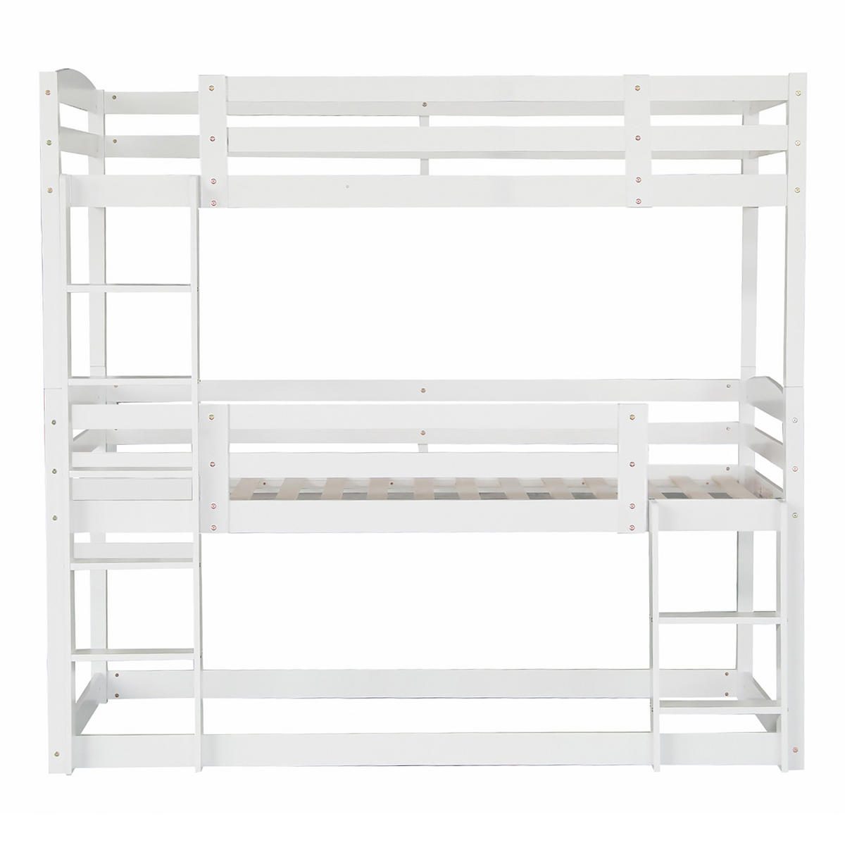 ETAGENBETT Dreifaches 90/200 cm weiß aus Kiefernholz mit Sicherheitsdesign - Weiß, Holz (90/200cm) - OKWISH