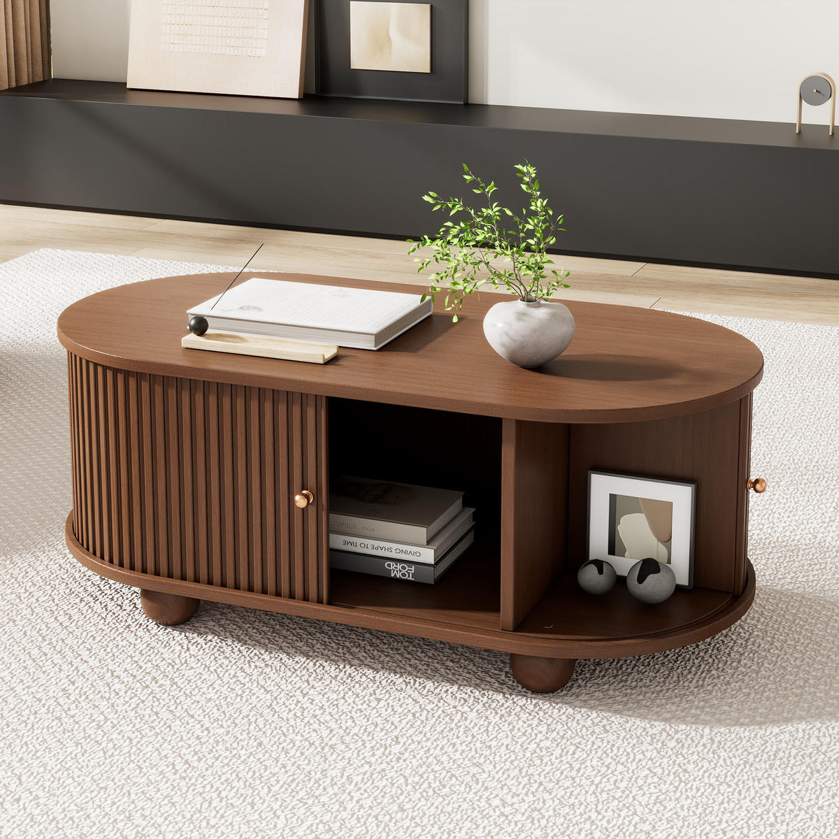 COUCHTISCH DE-172 Nussbaum mit Schiebetür Walnut-coloured - Walnussfarben, Holzwerkstoff (50/100/40cm) - ComfortXL
