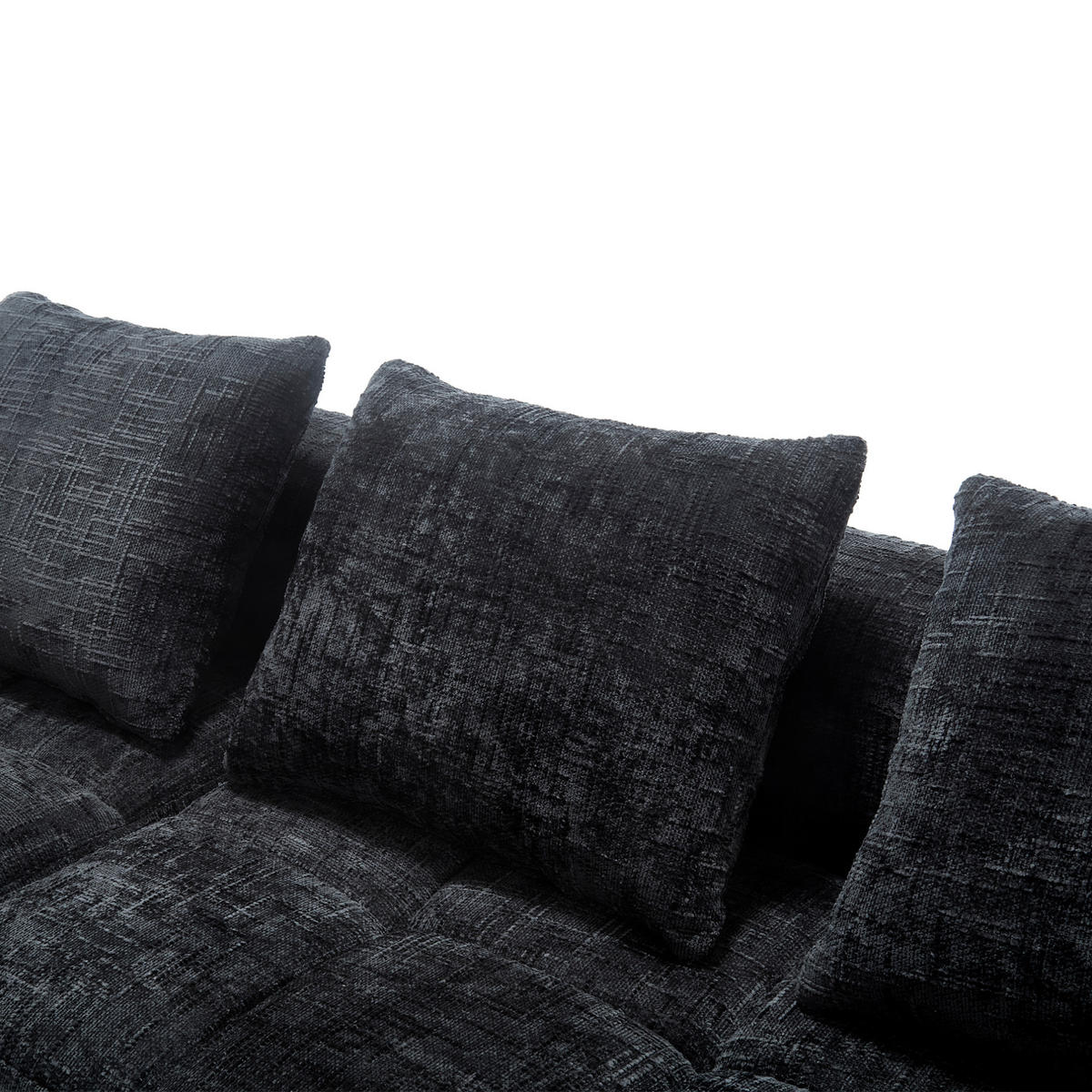 SOFA mit Chaiselongue 250 x 158 cm Chenille Black 3 Kissen - Schwarz, Textil (250/158cm) - IVMEU