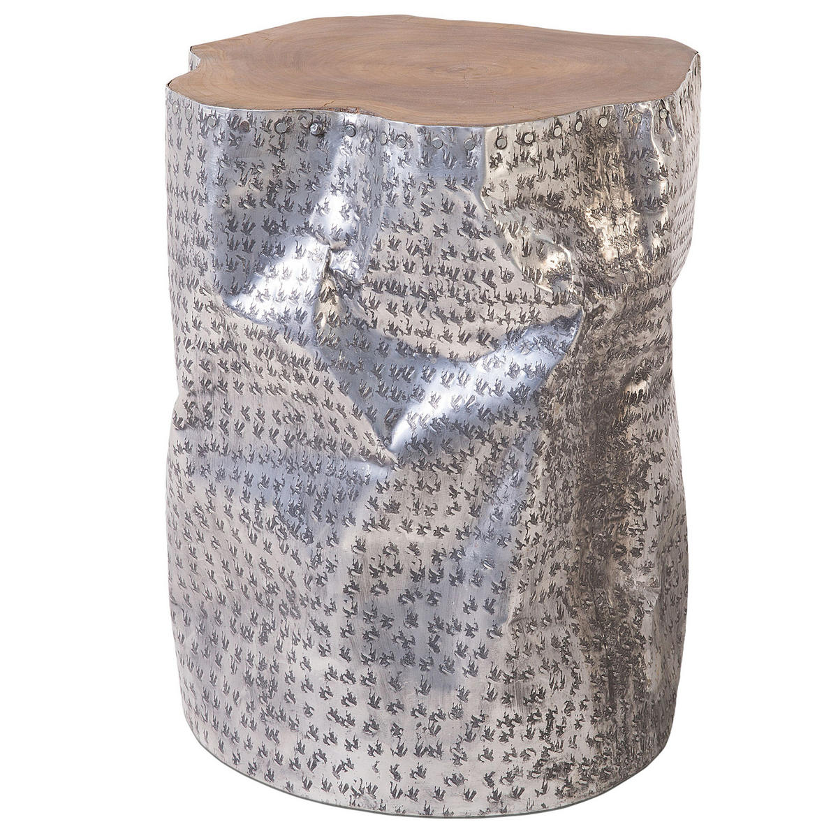 COUCHTISCH Teakholz braun/silber zylindrisch Gordon - Hellbraun/Silberfarben, Holz (37/39/46cm) - Beliani