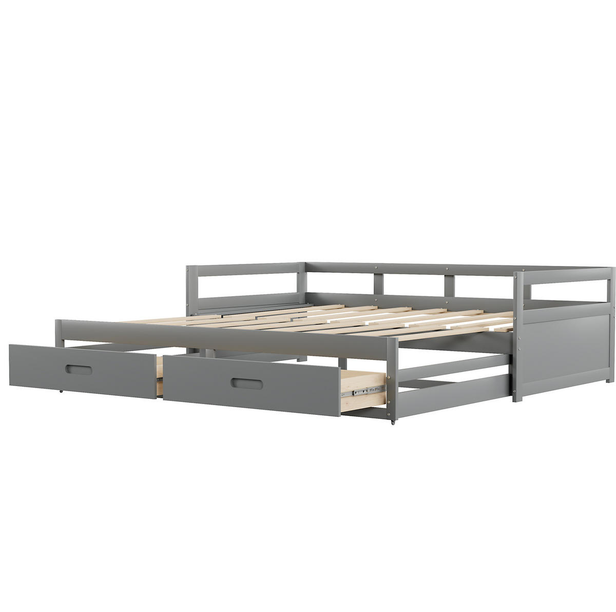 SCHLAFSOFA 90/200 cm aus Kiefern mit Ausziehfunktion und 2 Schubladen, Grau - Grau, Holzwerkstoff (204.5/60/184cm) - Redom