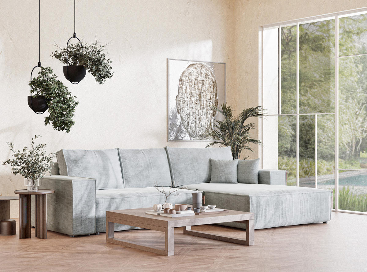 ECKSOFA Maze Grau Chenille-Stoff - Rechts Seite - Schwarz/Grau, Holz/Holzwerkstoff (294/185cm) - Maison de Reve