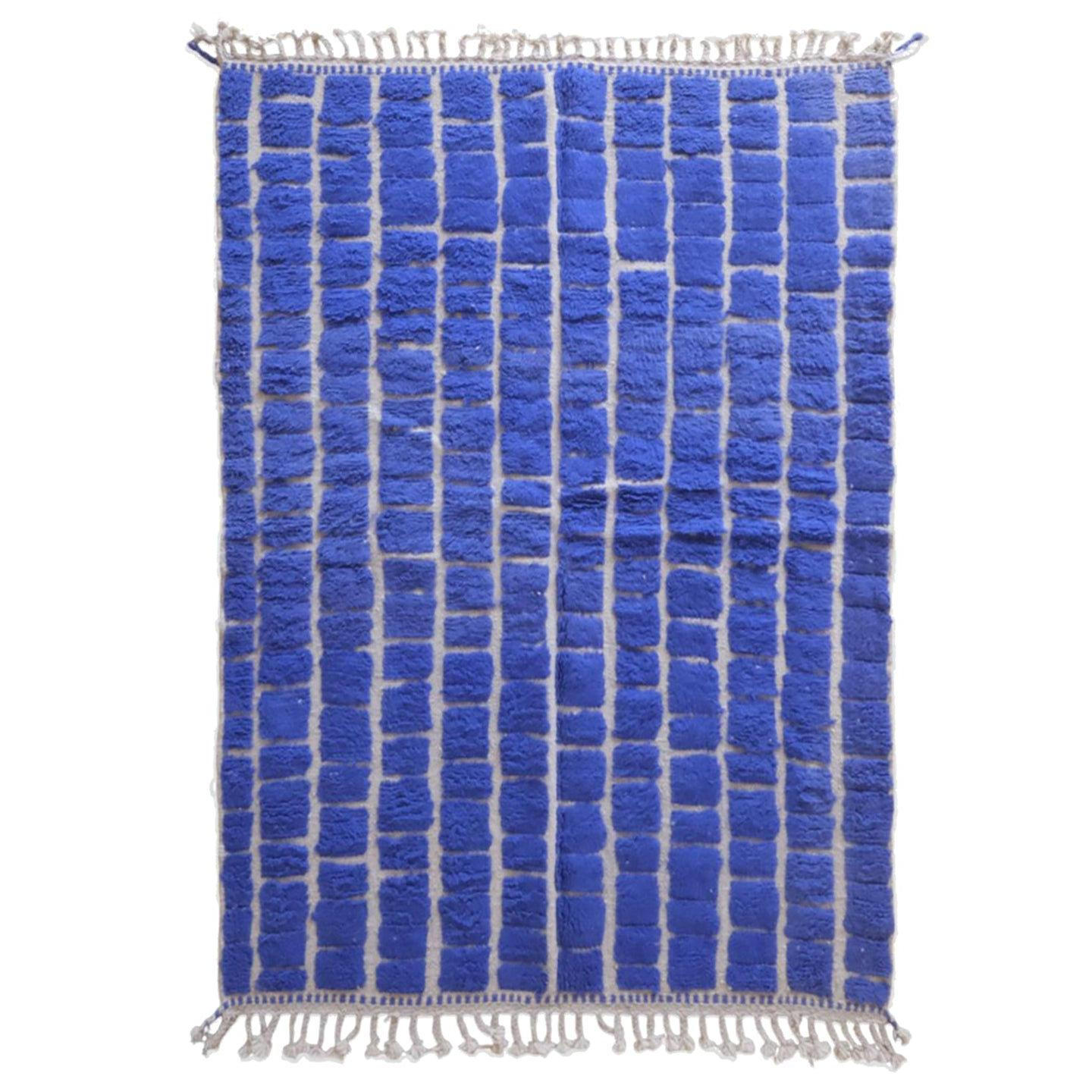 BERBERTEPPICH aus Wolle Schachbrett Design 200x 300 cm - Blau, Naturmaterialien (200/300cm) - AFK Living