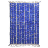 BERBERTEPPICH aus Wolle Schachbrett Design 200x 300 cm - Blau, Naturmaterialien (200/300cm) - AFK Living