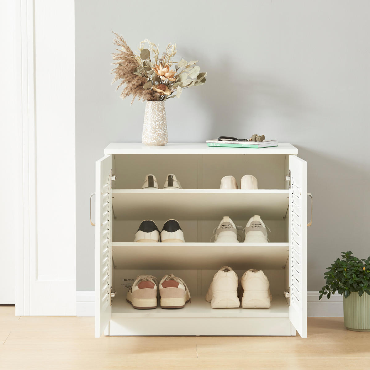 SCHUHSCHRANK Løten - Weiß, Holzwerkstoff (63/62/36cm) - [en.casa]