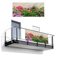 BALKON-SICHTSCHUTZ Blumen - Pflanzen - Blätter - Steine - Pink, Kunststoff (200/90cm) - MuchoWow