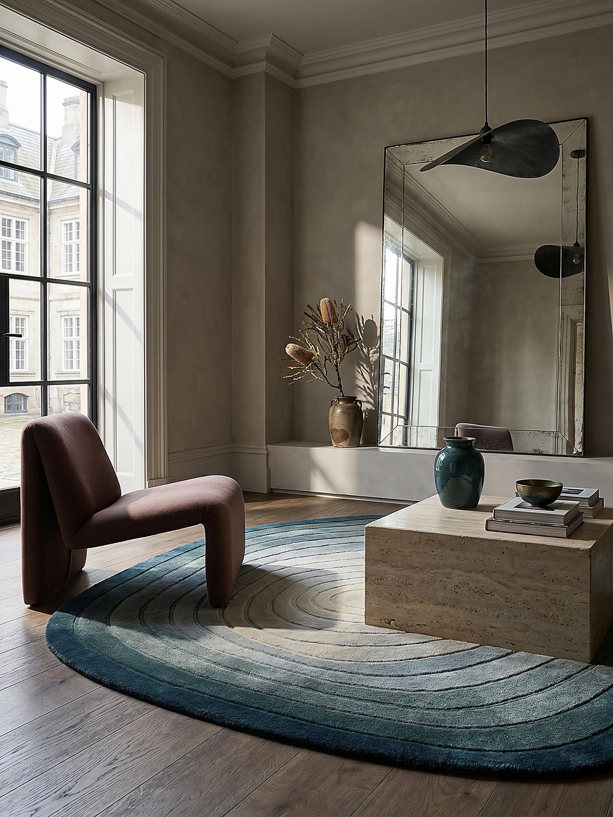 TEPPICH Wolle, Organische Form, Ombre Farbverlauf, Handgefertigt, Hoch-Tief-Flor-Effekt Türkis-Beige Oval 160x230 - Blau, Textil (230/160cm) - KADIMA DESIGN