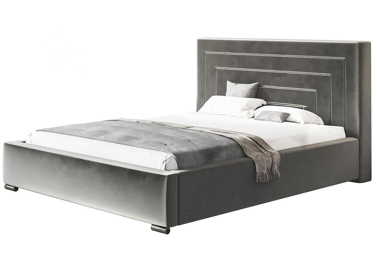 POLSTERBETT Nizza mit Kopfteil, 160x200 cm, Doppelbett mit Bettkasten und Lattenrost aus Holz, Velourstoff Grau - Grau, Holz/Textil (160/200cm) - Alpi-Möbel