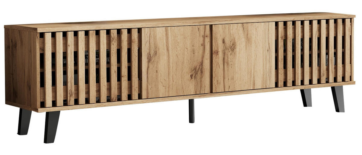 SADA TV stolku a komody z dřevotřísky 180x40x55/150x40x95 cm v dekoru přírodního dřeva s úložným prostorem - světle hnědá, kompozitní dřevo (180/55/40cm) - Modfu