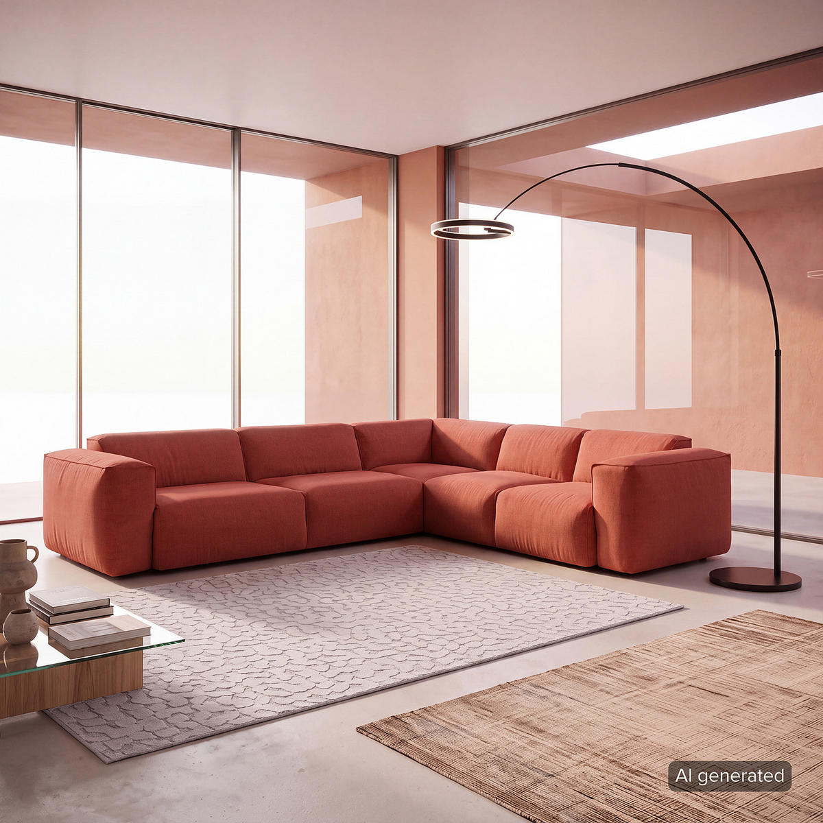 ECKSOFA mit Rundecke - Rot/Schwarz, Kunststoff/Textil (325/260cm) - home24