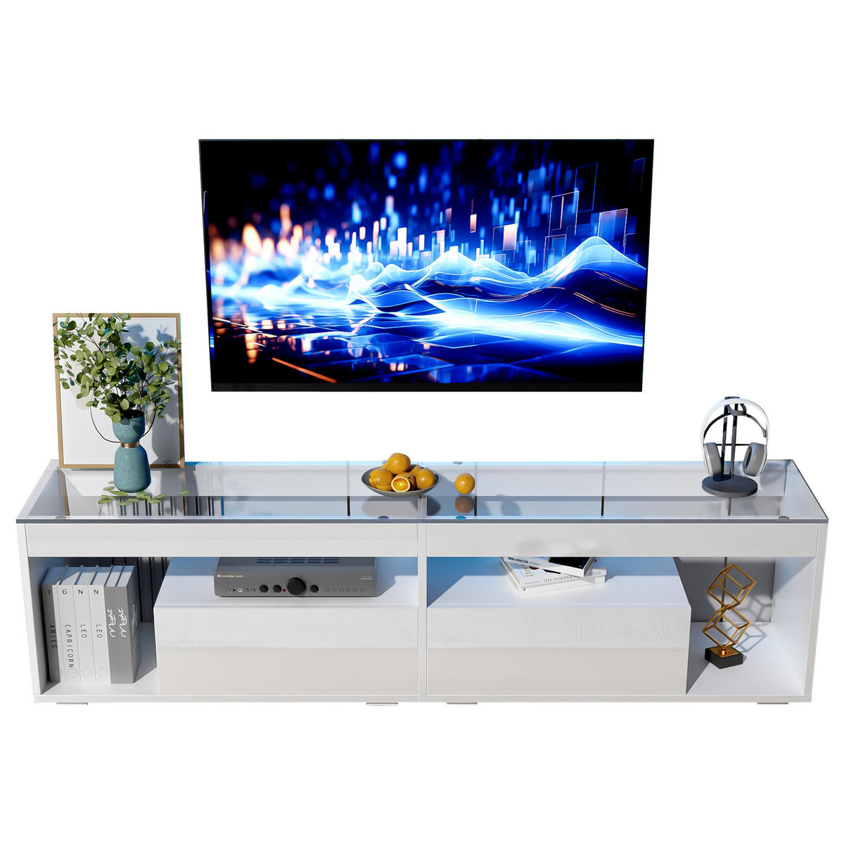 TV-ELEMENT180X40X46CM LED-Beleuchtung Weiß Hochglanz für 70-Zoll-Fernseher - Weiß, Holz (49.53/19.69/73.03cm) - Raelunyi