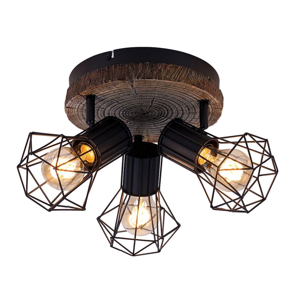 DECKENLEUCHTE PRISKA Holzoptik Schwarz Metall - Schwarz, Metall (30/30/30cm) - Globo Lighting