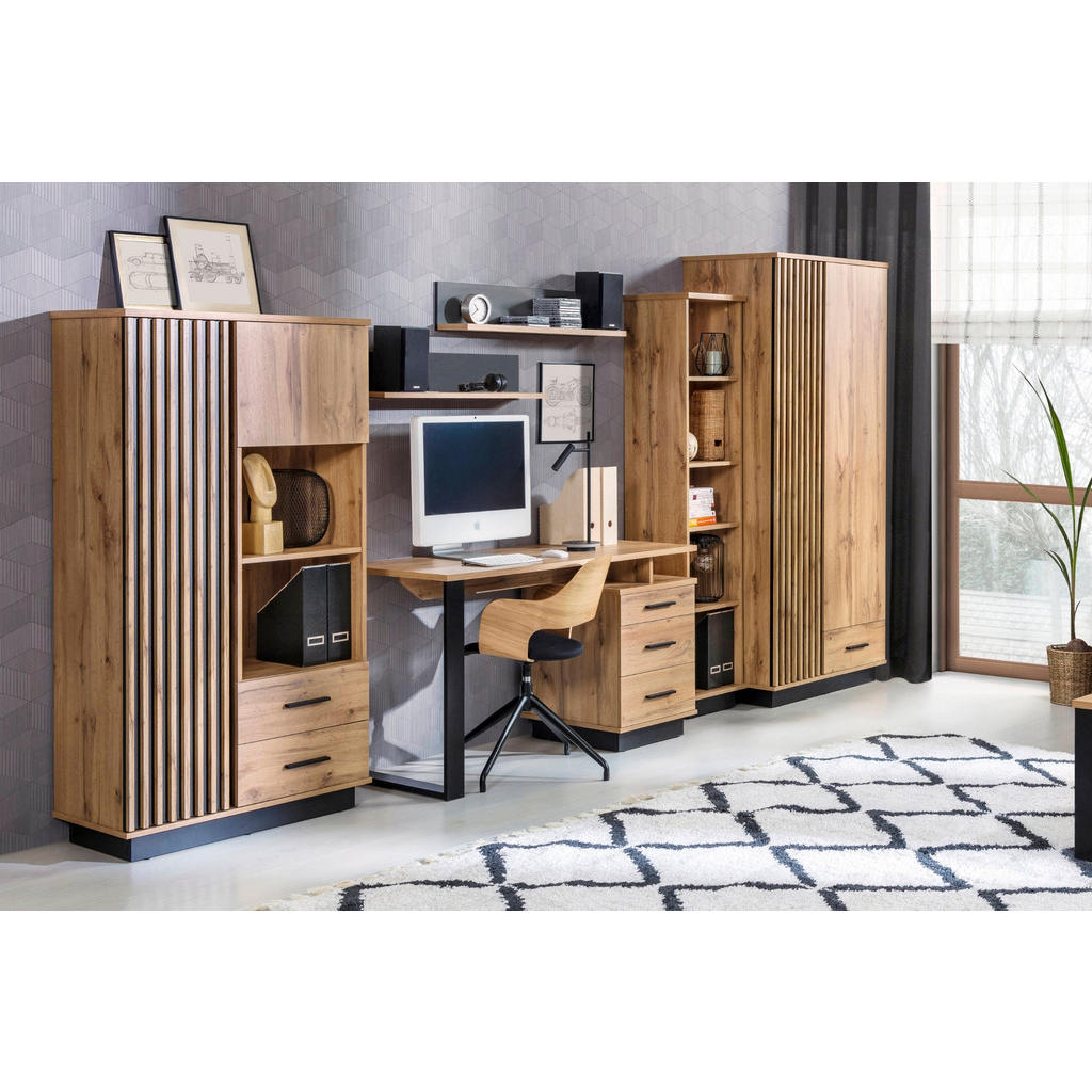 Thumbnail - Deine Möbel 24 Schreibtisch, Eiche Wotan, Schwarz, Holzwerkstoff, 135x56x75 cm, Arbeitszimmer, Schreibtische, Bürotische