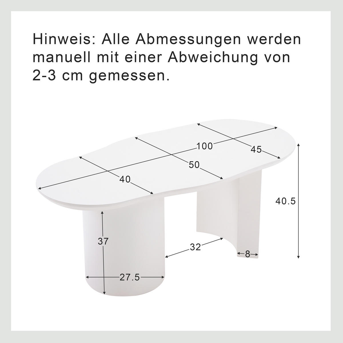 COUCHTISCH 100/50/40.5 cm weiß unregelmäßig mit seidig lackierter Oberfläche - Weiß, Holzwerkstoff (100/50/40.5cm) - OKWISH