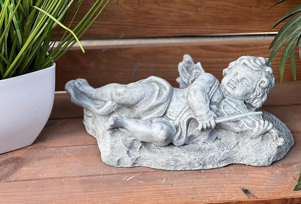 STEINFIGUR Engel liegend mit Violine Geige frostsicher Steinguss - Grau, Stein (31/12/15cm) - stoneandstyle