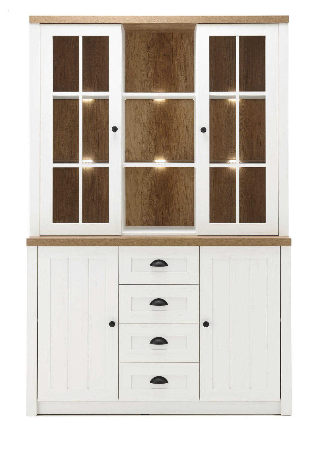 BUFFETSCHRANK weiß Pinie, Eiche hell Landhaus, Buffet 130 x 198 cm - Eichefarben/Schwarz, Holzwerkstoff/Metall (130/198/43cm) - Furn.Design