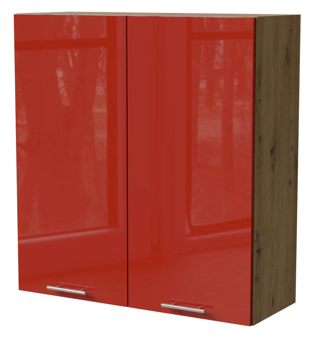 HÄNGESCHRANK Brerra W4/90 Eiche Artisan / RAL 3002 karminrot Hochglanz 90 / 32,5 / 96cm - Rot/Eiche Artisan, Holz/Holzwerkstoff (90/96/32.5cm) - Feldmann-Wohnen