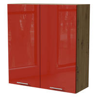 HÄNGESCHRANK Brerra W4/90 Eiche Artisan / RAL 3002 karminrot Hochglanz 90 / 32,5 / 96cm - Rot/Eiche Artisan, Holz/Holzwerkstoff (90/96/32.5cm) - Feldmann-Wohnen