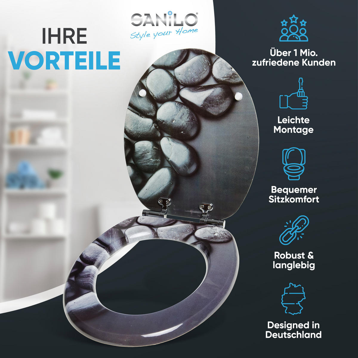 WC-SITZ mit Absenkautomatik Hot Stones - Schwarz, Holzwerkstoff (38/6/47cm) - Sanilo