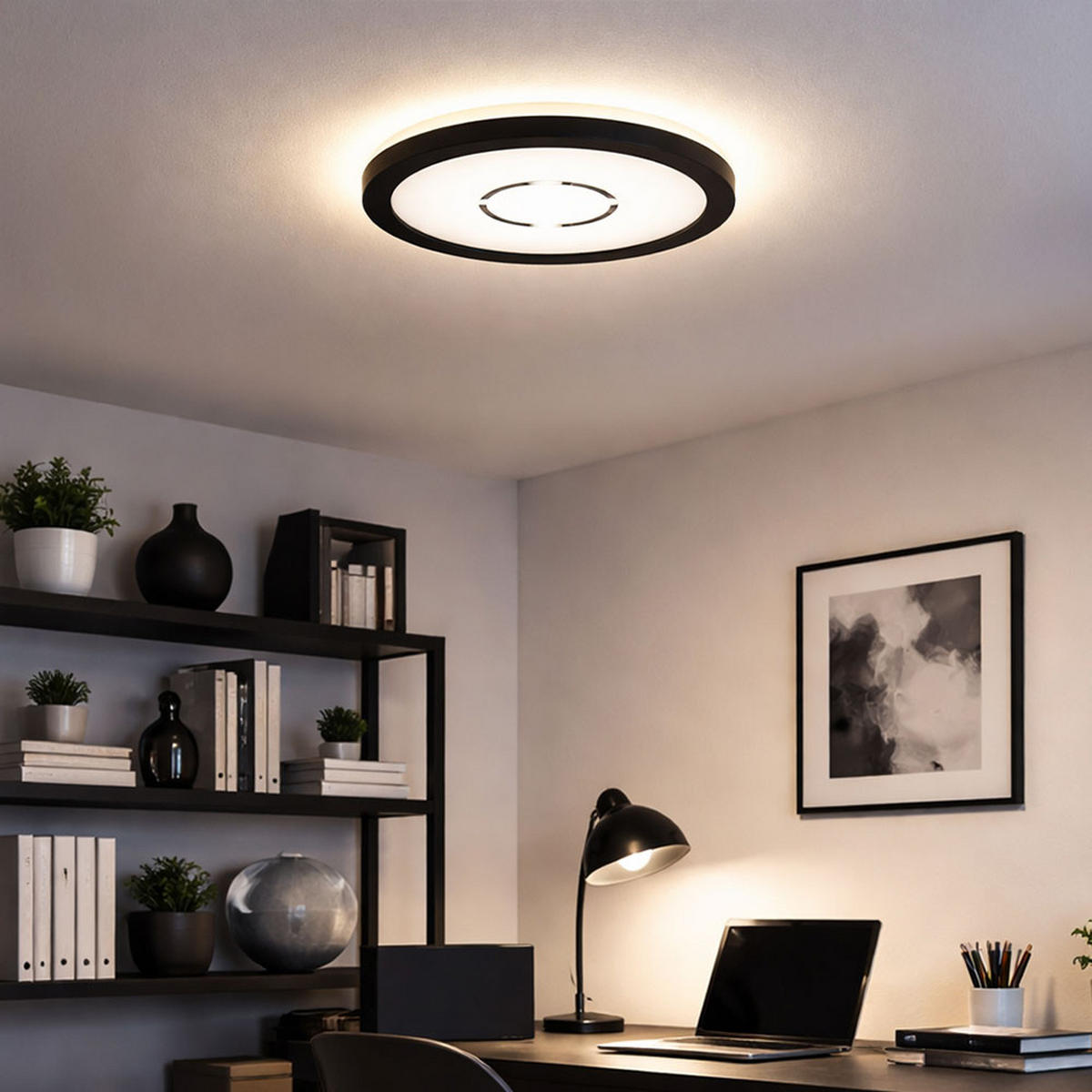 LED DECKENLEUCHTE Backlight Schwarz - Schwarz, Kunststoff (19/19/2.8cm) - Briloner