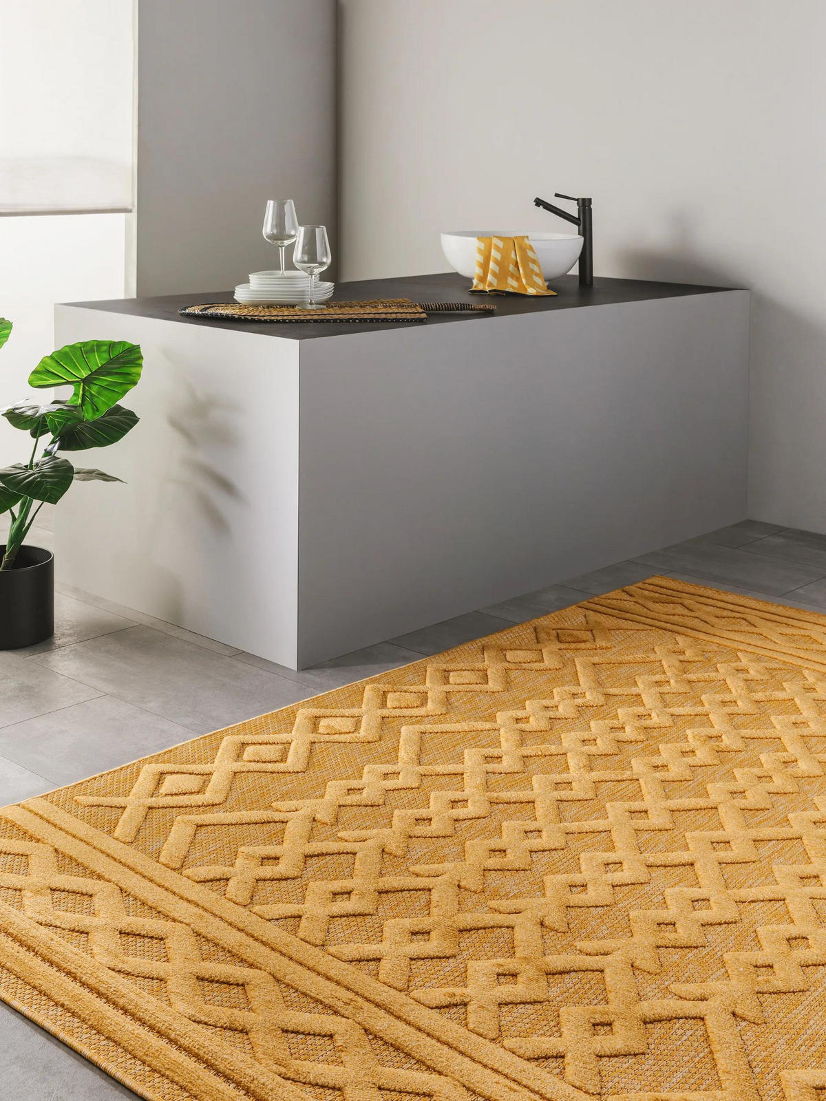 OUTDOORTEPPICH Bonte Gelb 160x230 cm - Gelb, Textil (160/230cm) - benuta Nest