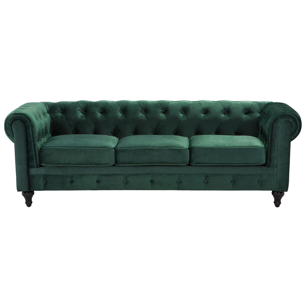 4-SITZER SOFA SET Samtstoff Grün Chesterfield - Grün, Textil (201/70/75cm) - Beliani
