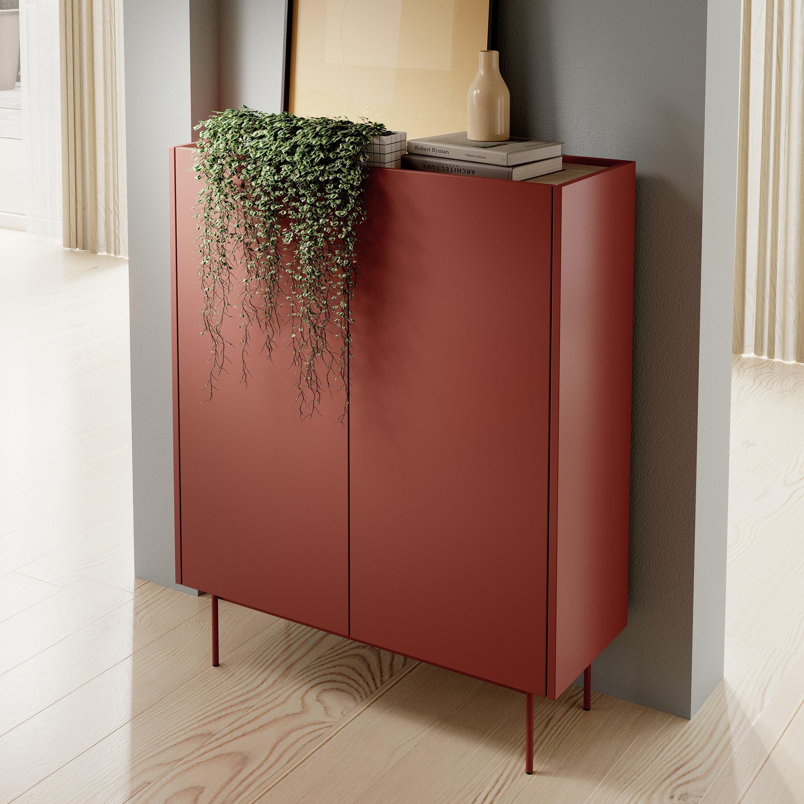 HIGHBOARD COLORE 97/122/37 cm mit 2 Türen Rot - Rot, Holzwerkstoff (97/122/37cm) - MASSENO