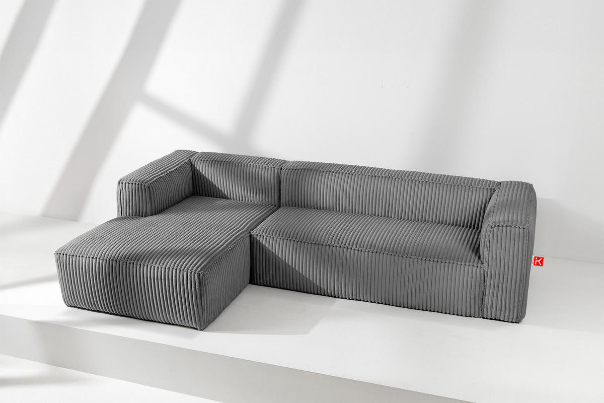 ECKSOFA-LINKS FEROX Modern, Cord-Stoff, dunkelgrau - Dunkelgrau, Textil (305/175cm) - KONSIMO®